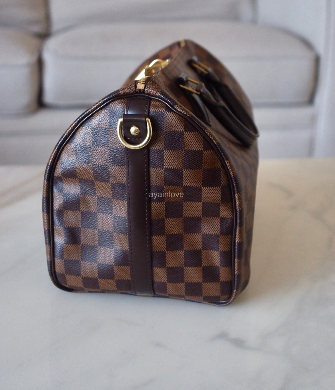 LOUIS VUITTON LV Speedy Bandoulier 30 Damier Ebene Bag Gold Hardware