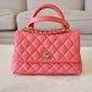 CHANEL 22A Pink Caviar Small 24cm Coco Handle Bag Light Gold Hardware