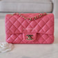 CHANEL 18S Pearly Pink Caviar Rectangular Mini Flap Bag Light Gold Hardware