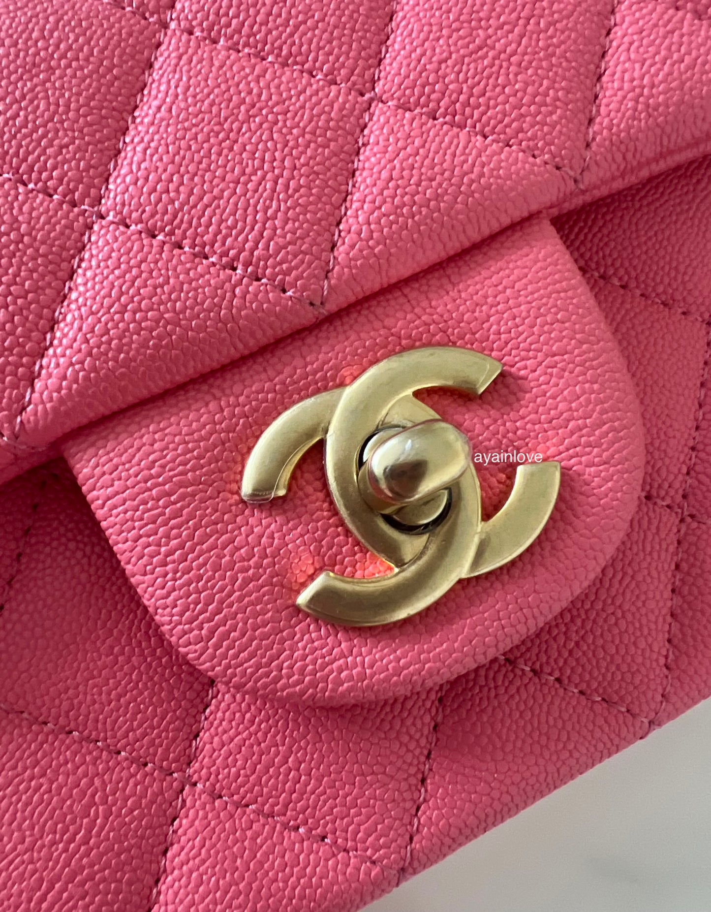 CHANEL 21S Pink Caviar Top Handle Rectangular Mini Brushed Gold Hardware