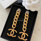 CHANEL 20P Chain Large CC Earrings Gold Hardware