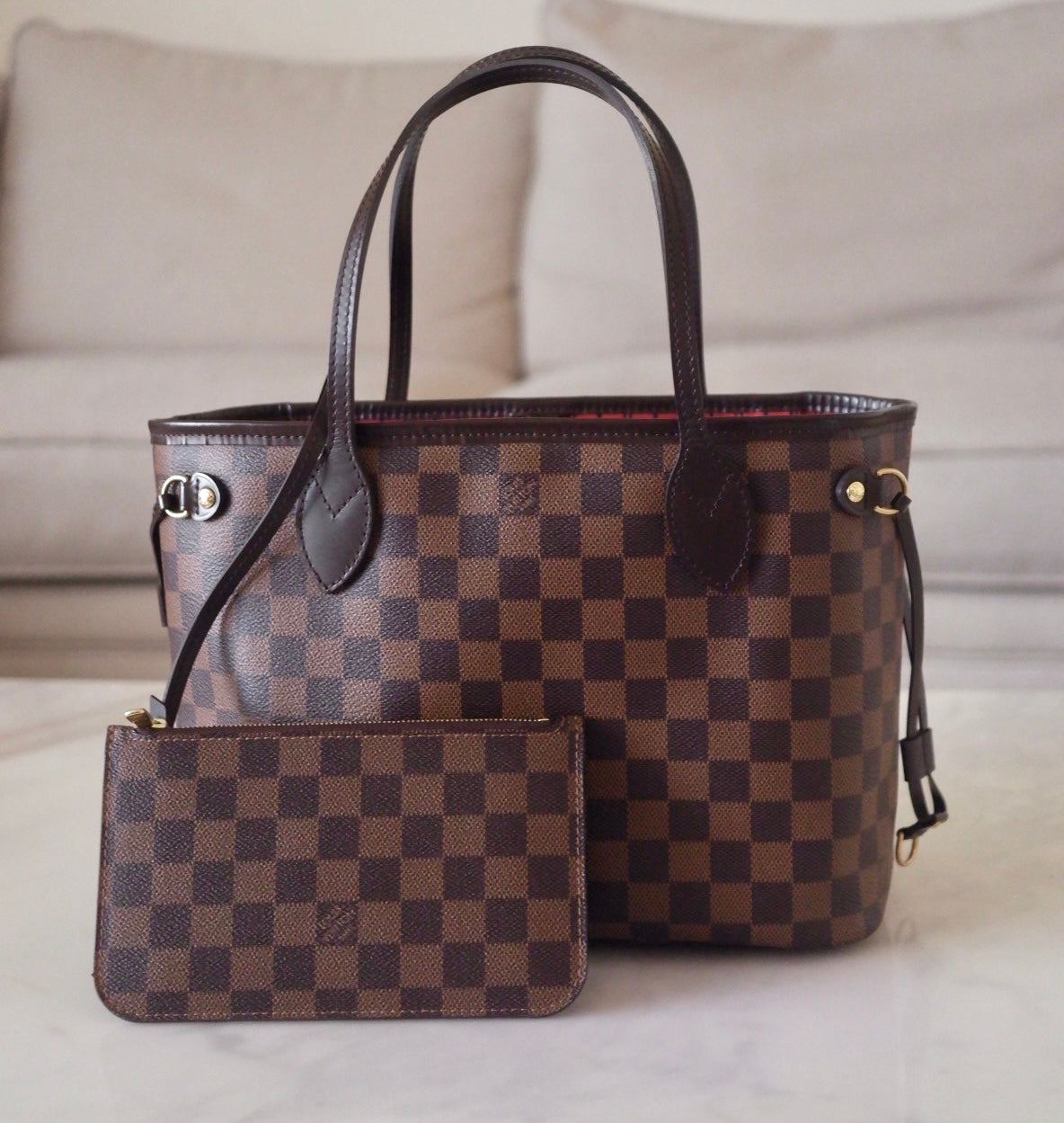 LOUIS VUITTON Neverfull PM Damier Ebene Gold Hardware