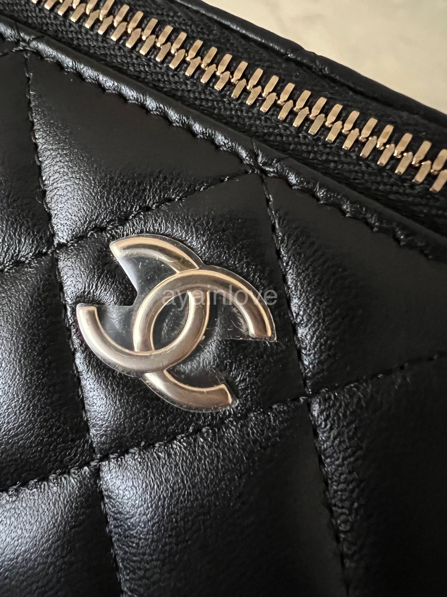 CHANEL Black Lamb Skin Top Handle Vanity Light Gold Hardware