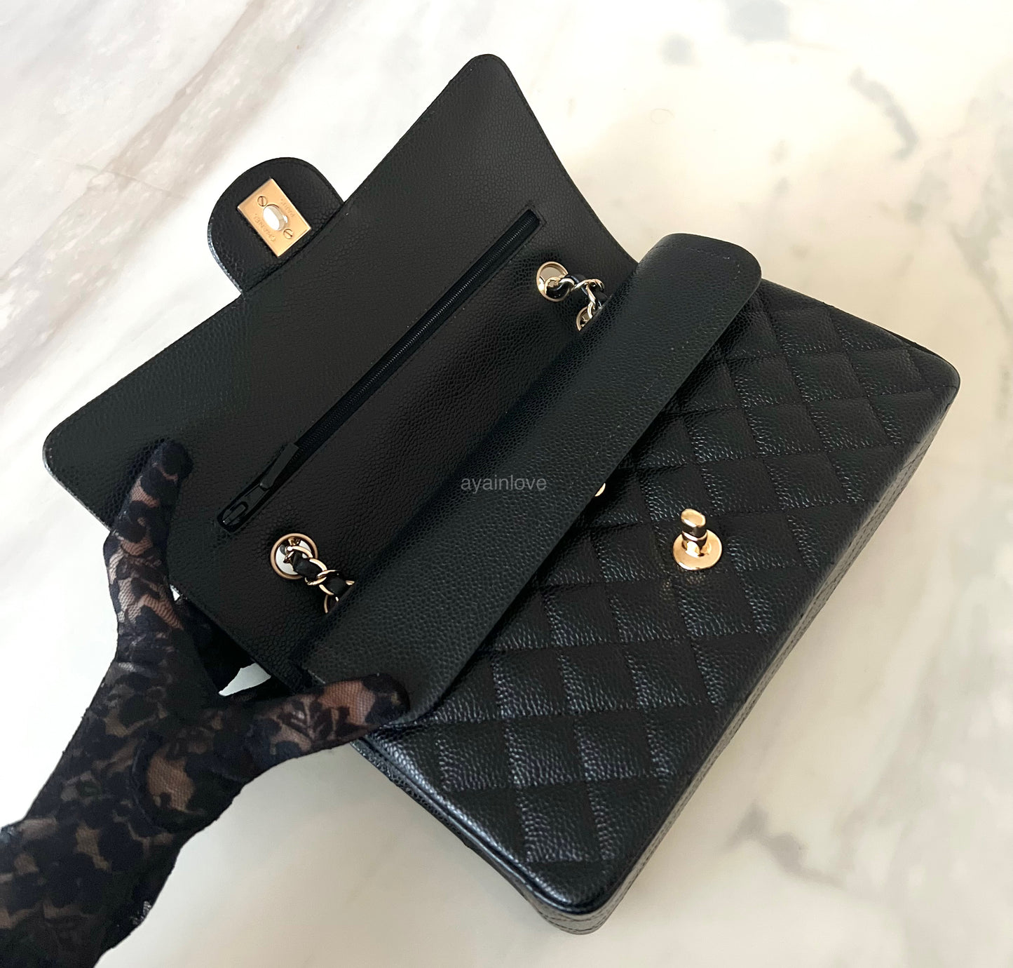 CHANEL Black Caviar Medium/Large Classic Flap Gold Hardware