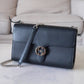 GUCCI Black Smooth Calfskin Medium Interlocking G Shoulder Bag Silver Hardware