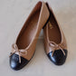 CHANEL 23B Dark Beige Black Classic Ballerina Flats Shoes Size 36.5 EU