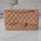 CHANEL 18S Pearly Dark Beige Caviar Medium/Large Classic Flap Light Gold Hardware