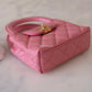 CHANEL 23K Pink Shiny Calf Skin Micro Shopping Bag Kelly Clutch on Chain Gold Hardware