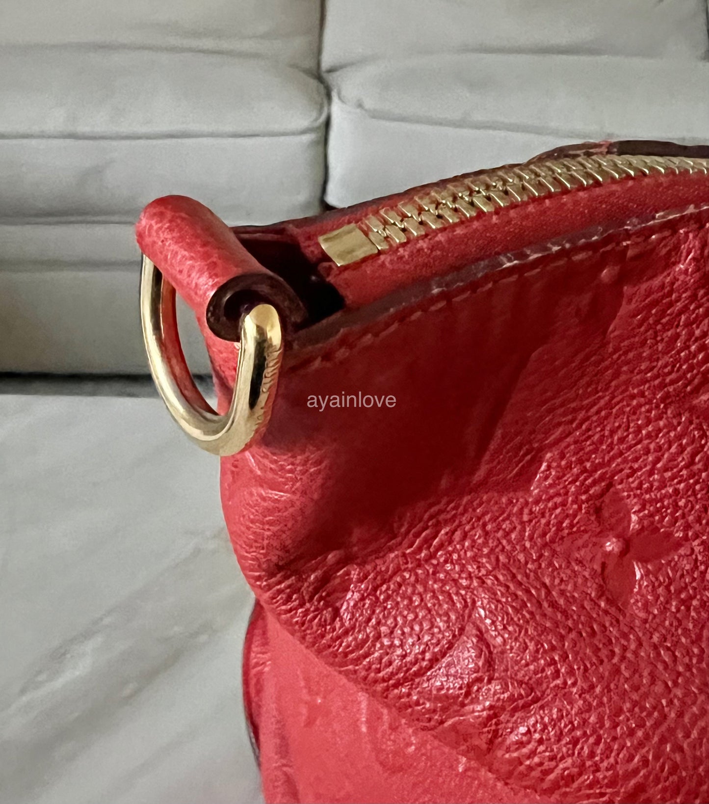 LOUIS VUITTON Lumineuse Red Orient Monogram Empreinte PM Satchel Gold Hardware