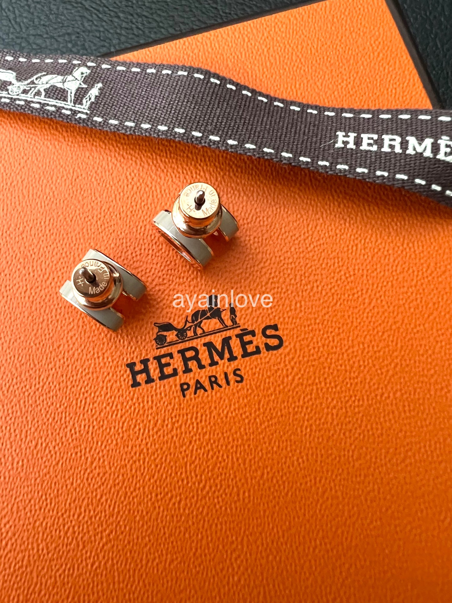 HERMES Mini H Pop Marron Glace Earrings Rose Gold Hardware