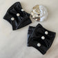 CHANEL Black CC Pearl Cut-Out Leather Fingerless Gloves Size 7.5