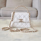 CHANEL 23P White Caviar Kelly Clutch Top Handle with Chain Light Gold Hardware