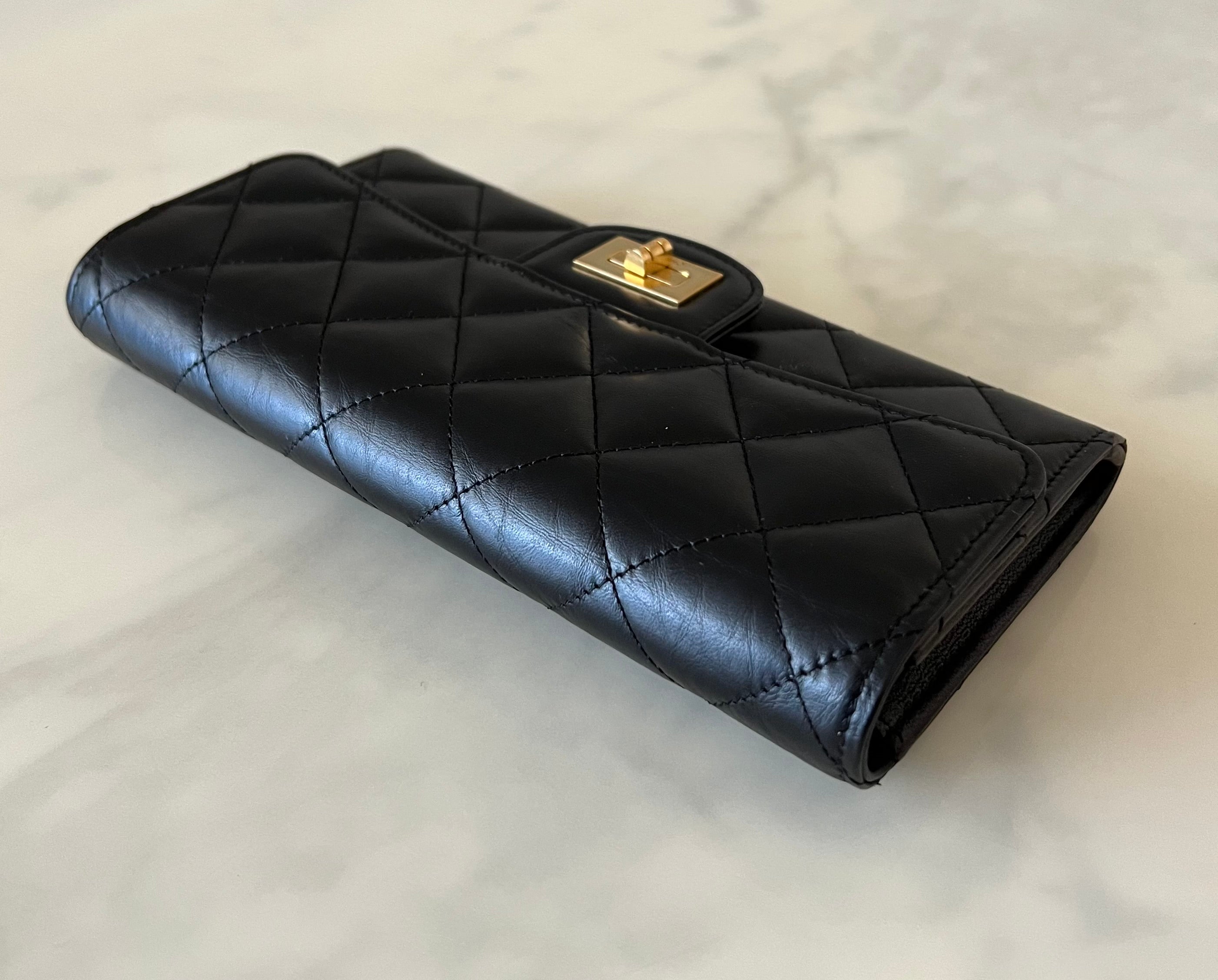 CHANEL Classic Black Calfskin Reissue 2.55 Long Clutch Flap Wallet Gol AYAINLOVE CURATED LUXURIES