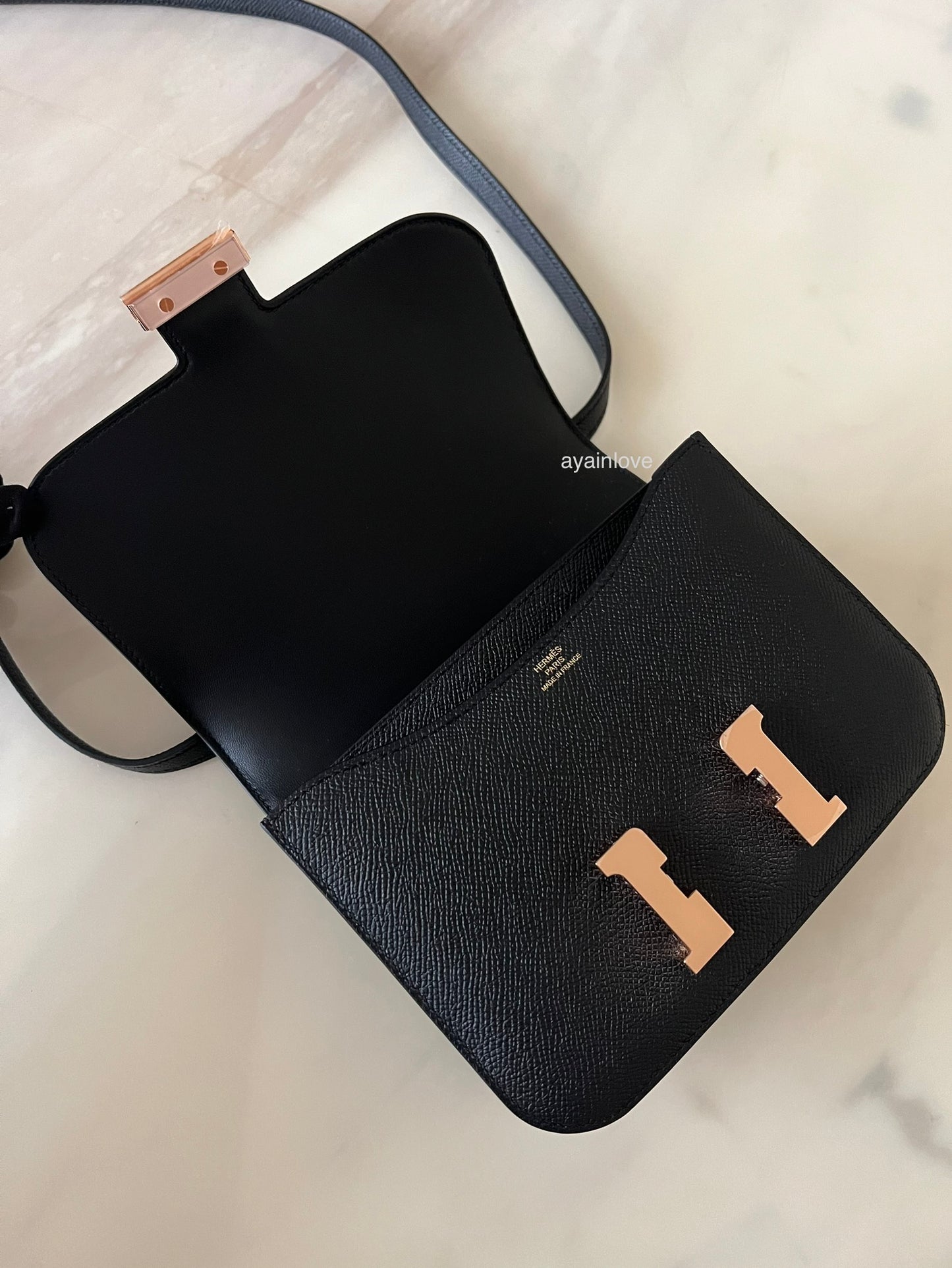 HERMES Constance Mini 18 Noir Black Epsom Rose Gold Hardware W Stamp