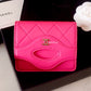 CHANEL 31 Hot Pink Shiny Calfskin Flap Card Holder Light Gold Hardware