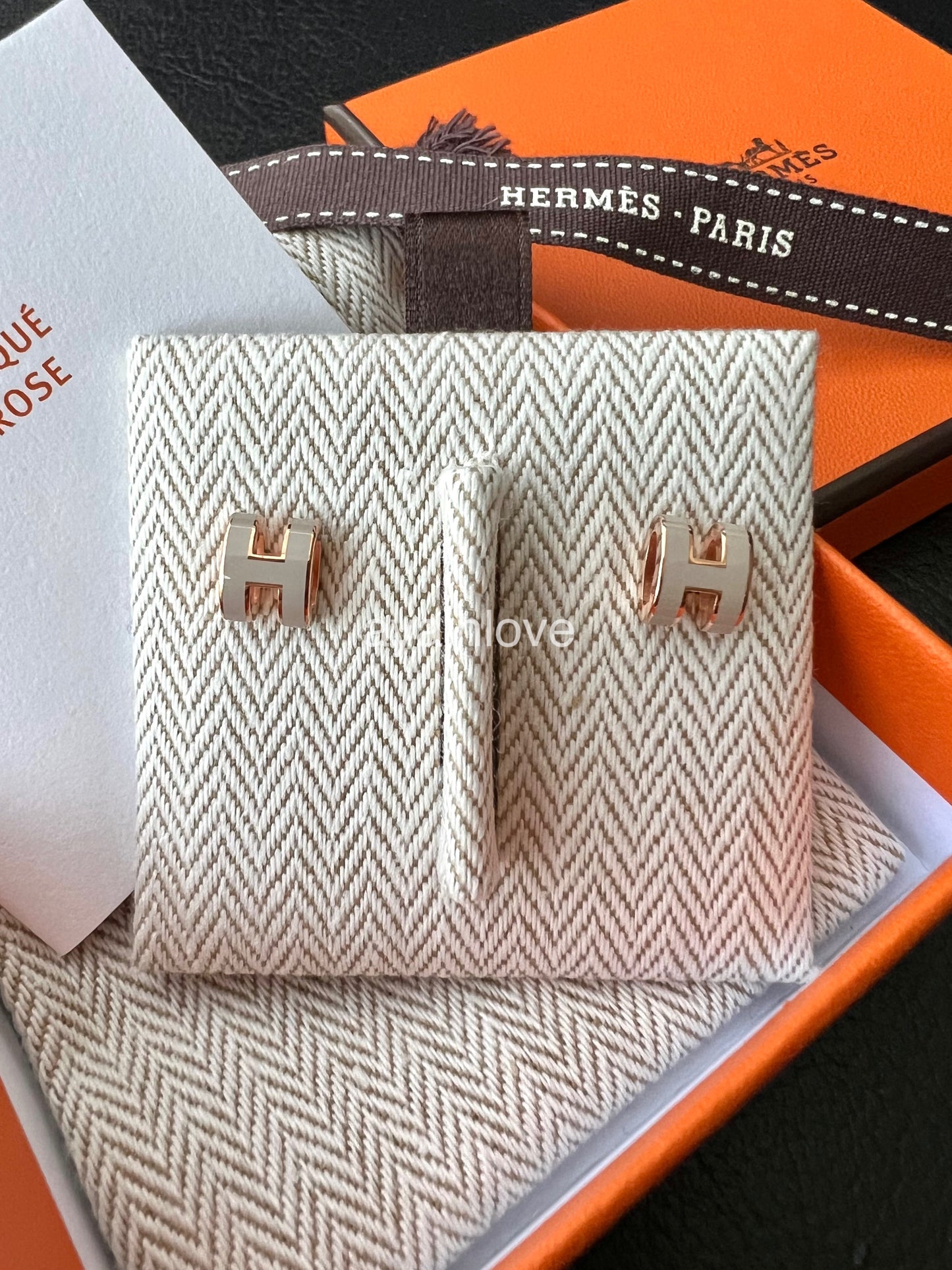 HERMES Mini H Pop Marron Glace Earrings Rose Gold Hardware