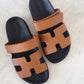 HERMES Tan Chypre Calfskin Sandals Size 36.5 EU