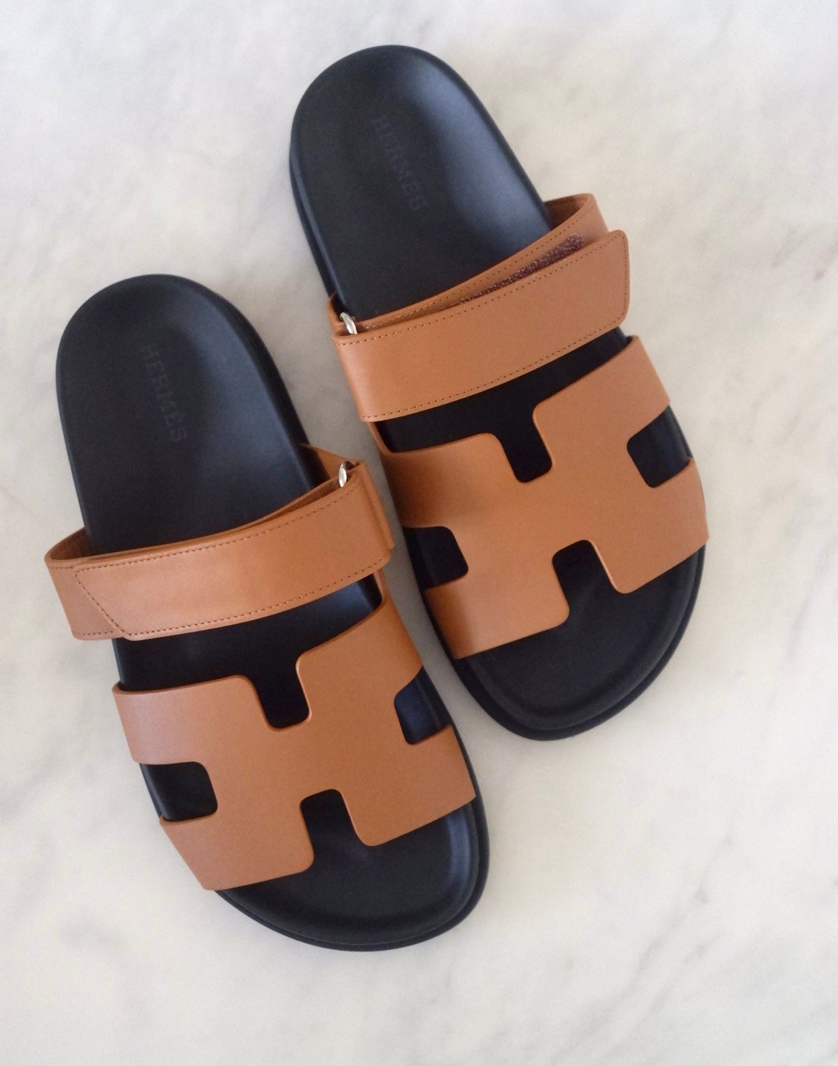 HERMES Tan Chypre Calfskin Sandals Size 36.5 EU