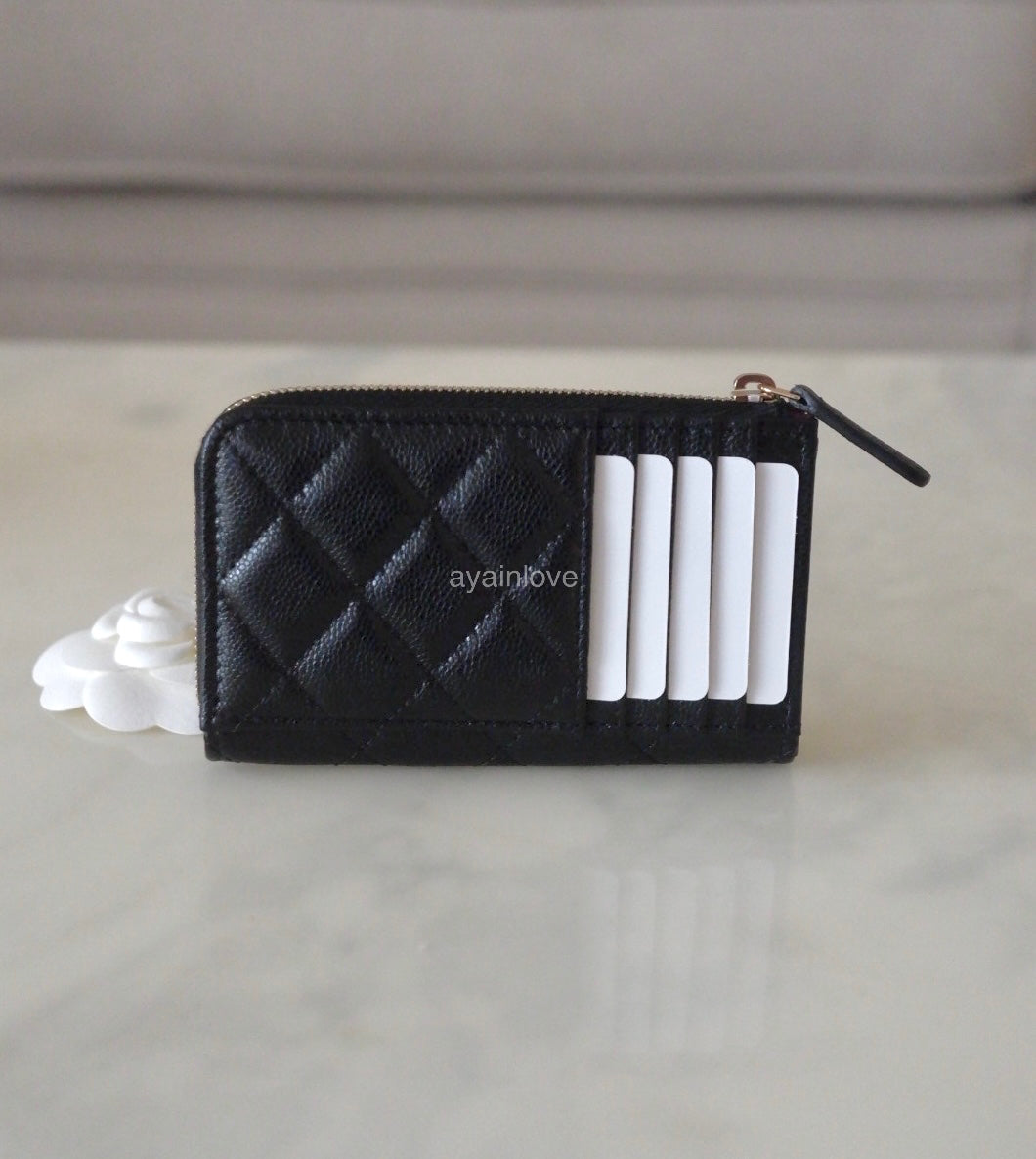 CHANEL Black Caviar New Style XL Zippy Card Holder Wallet Gold Hardware