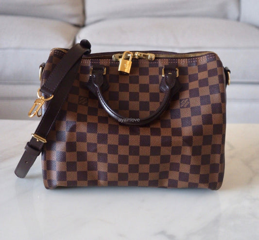 LOUIS VUITTON LV Speedy Bandoulier 30 Damier Ebene Bag Gold Hardware