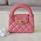 CHANEL 23K Pink Shiny Calf Skin Micro Shopping Bag Kelly Clutch on Chain Gold Hardware