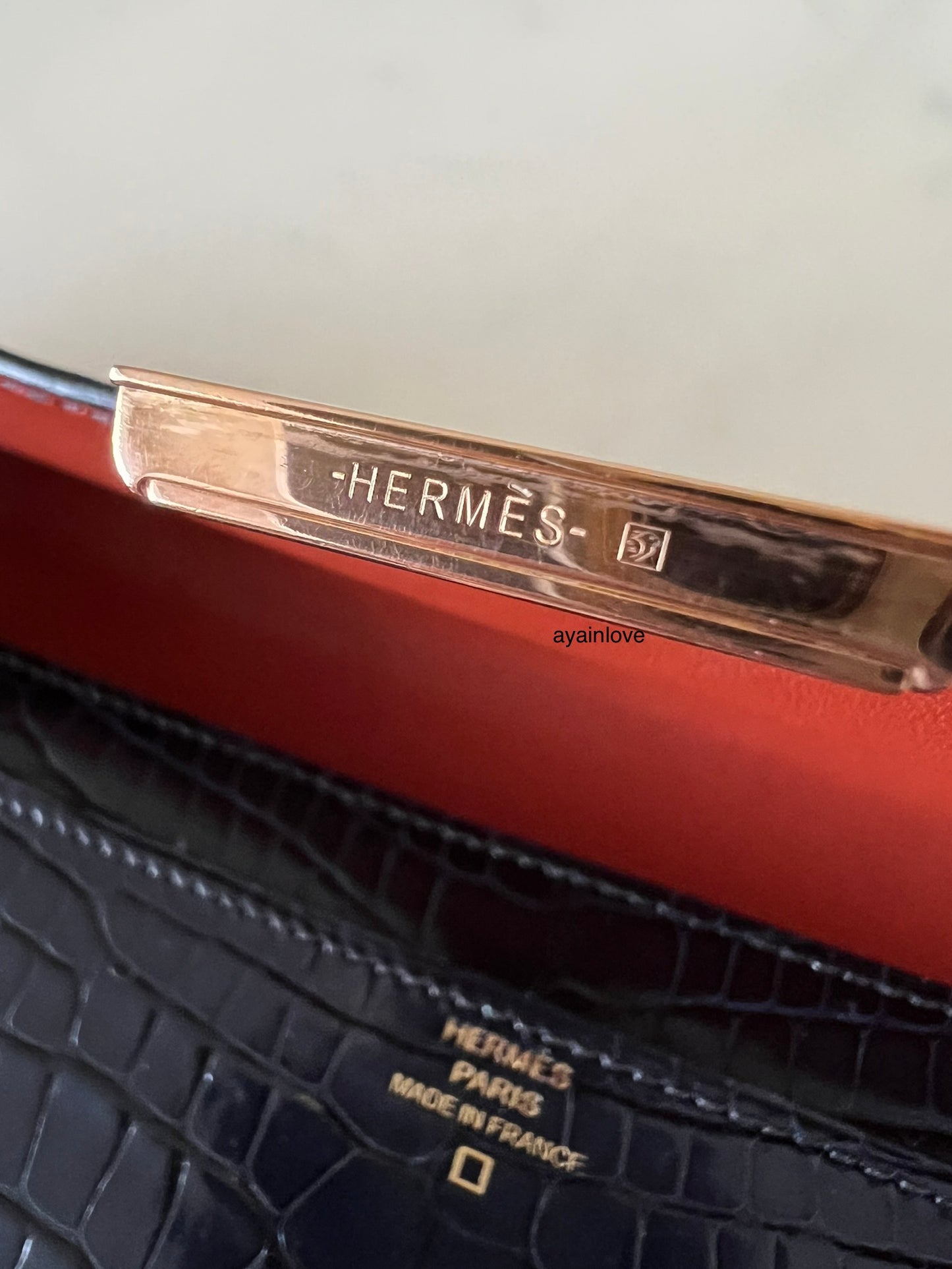 HERMES Constance Blue Indigo Bicolor Verso Shiny Alligator Long Wallet To Go Rose Gold Hardware