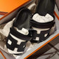 HERMES Black Noir Chypre Calfskin Sandals Size 37.5EU