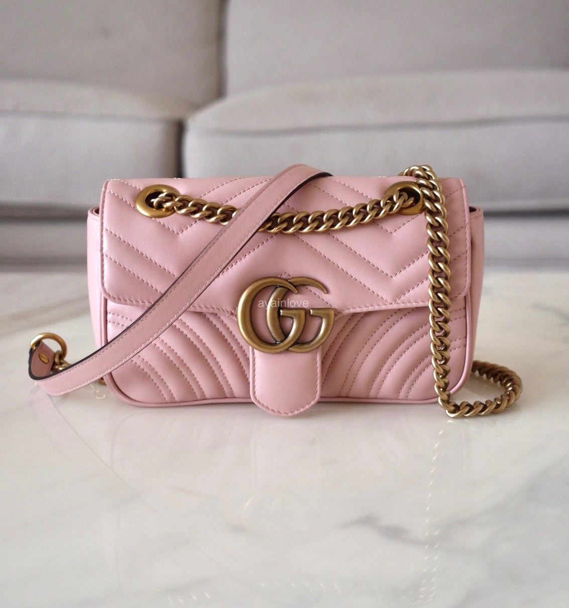 Gucci GG Marmont Mini Matelassé Pink Leather Shoulder Bag