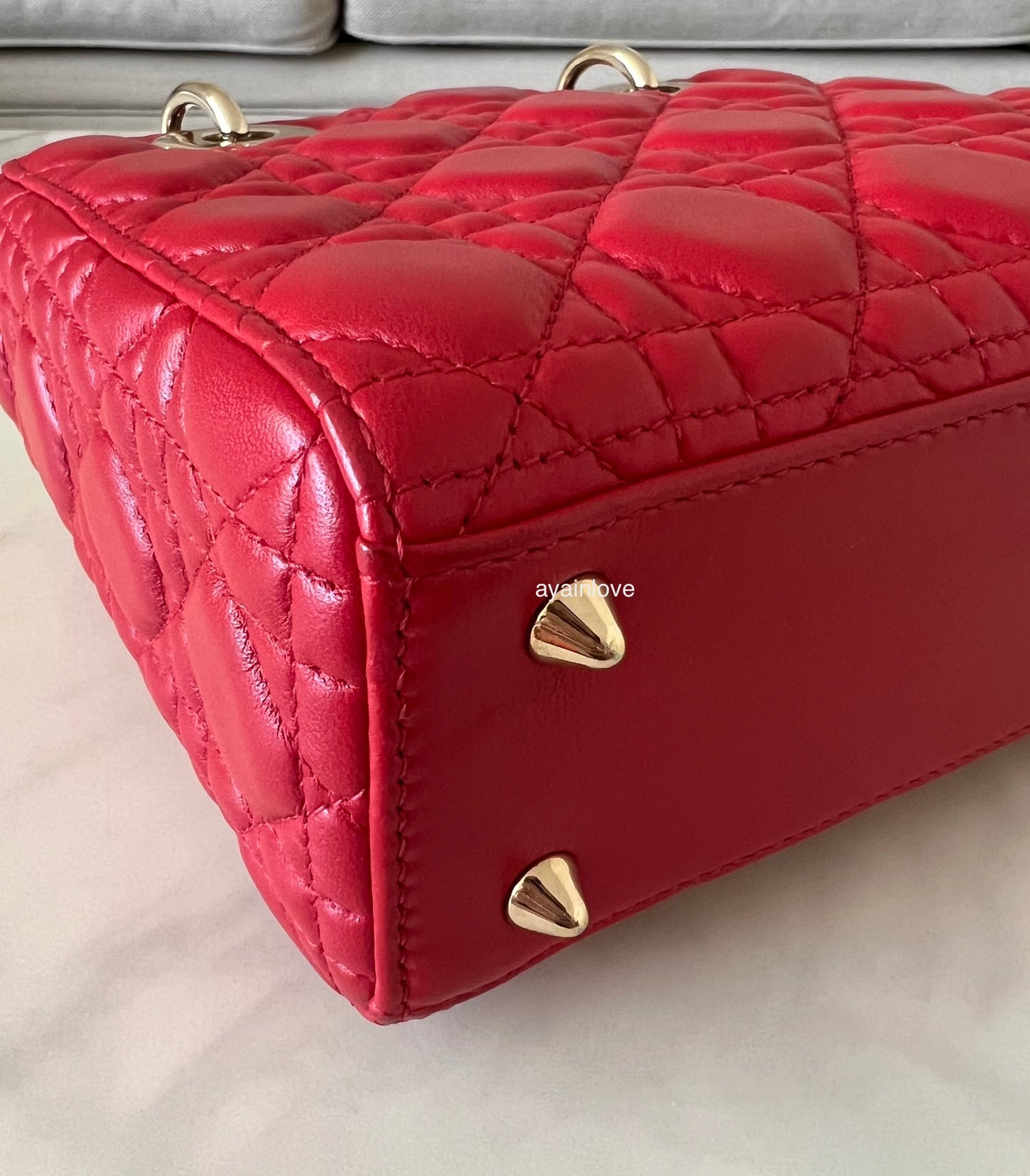 DIOR Small Lady Dior Red Cannage 2019 Light Gold Hardware