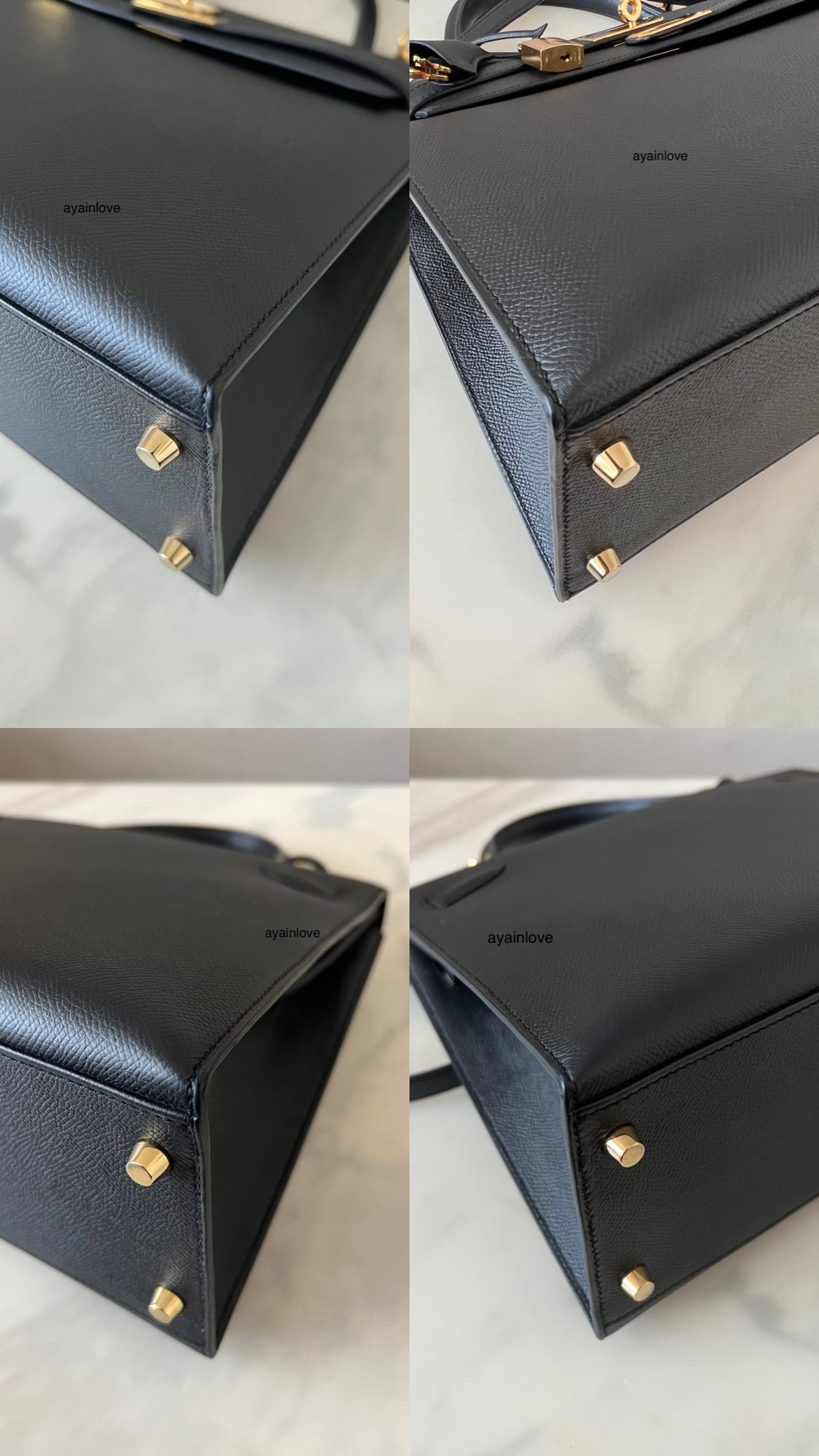 HERMES Kelly 32 Noir Black Epsom Sellier Gold Hardware X Stamp