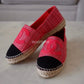 CHANEL Red Black Tweed Espadrilles Shoes Size 38 EU