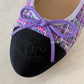 CHANEL CC Purple Multicolour Tweed Ballet Shoes Size 38 EU