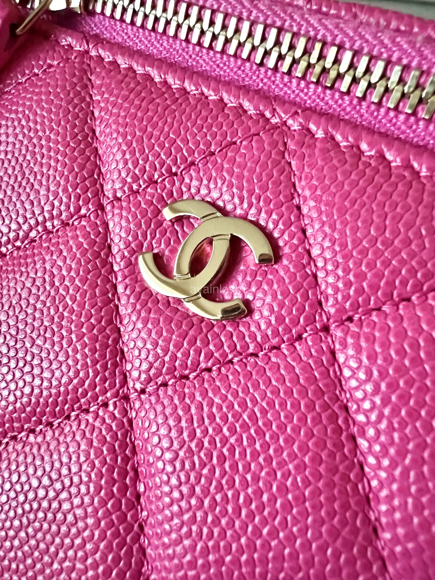 CHANEL 20S Pink Caviar Rectangular Vanity On Chain Light Gold Hardware