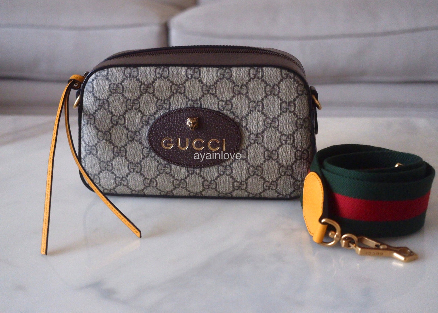 GUCCI Neo Vintage GG Supreme Messenger Camera Bag Gold Hardware