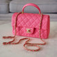 CHANEL 21S Pink Caviar Top Handle Rectangular Mini Brushed Gold Hardware