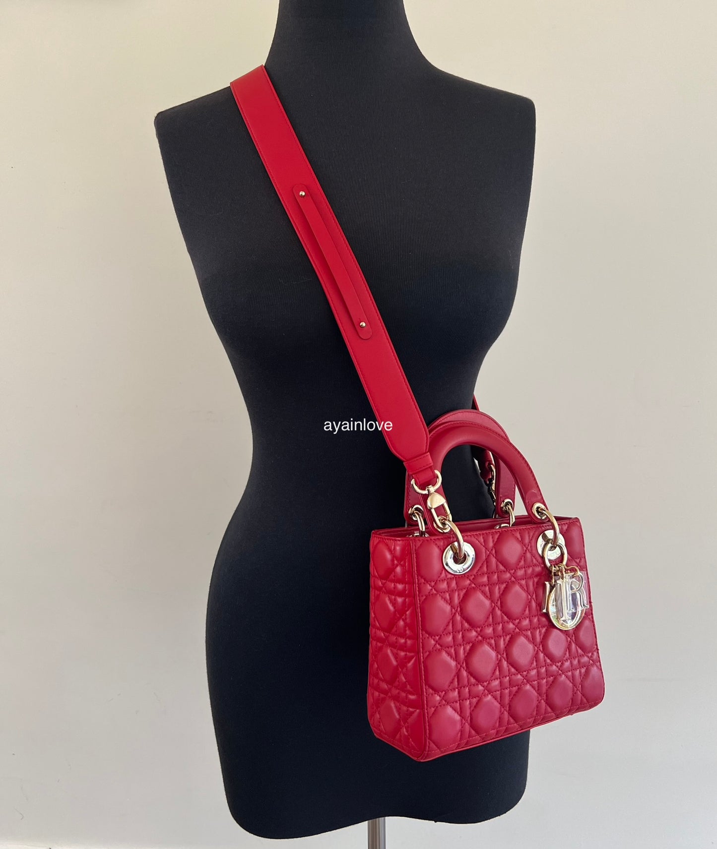 DIOR Small Lady Dior Red Cannage 2019 Light Gold Hardware