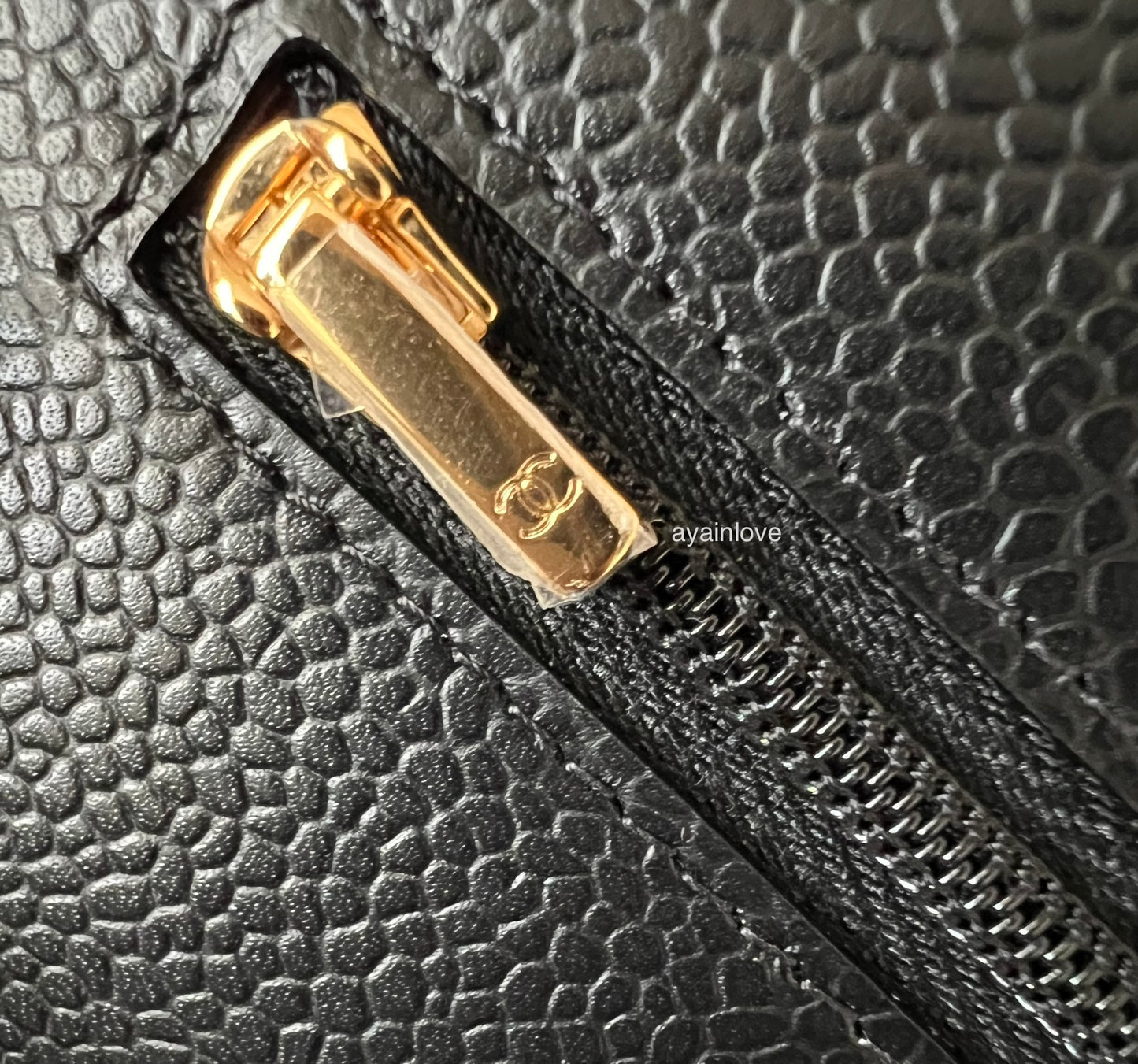 CHANEL Black Caviar Microchipped Classic Wallet On Chain Gold Hardware