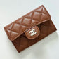 CHANEL 23A Caramel Brown Caviar Classic Small Snap Card Holder Light Gold Hardware is