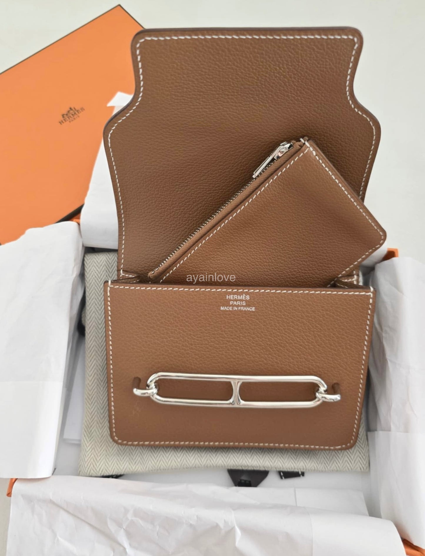 HERMES Roulis Slim Evercolor Gold with Inner Zipped Pouch Palladium Hardware (Z Stamp)