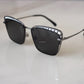 CHANEL Pearl Metal Silvertone Dark Grey Square Sunglasses 4235-H