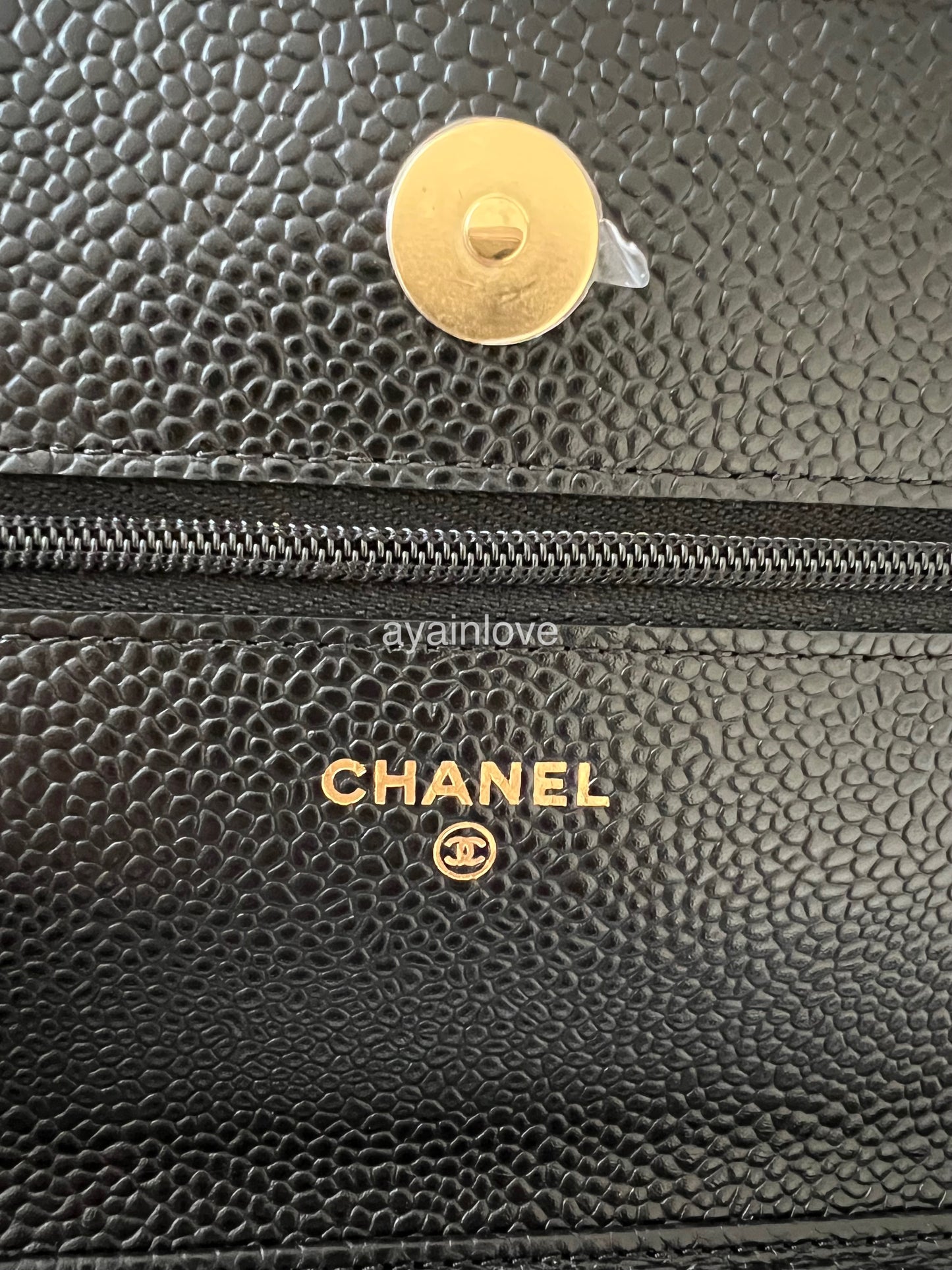 CHANEL Black Caviar Classic Microchipped Wallet On Chain Gold Hardware