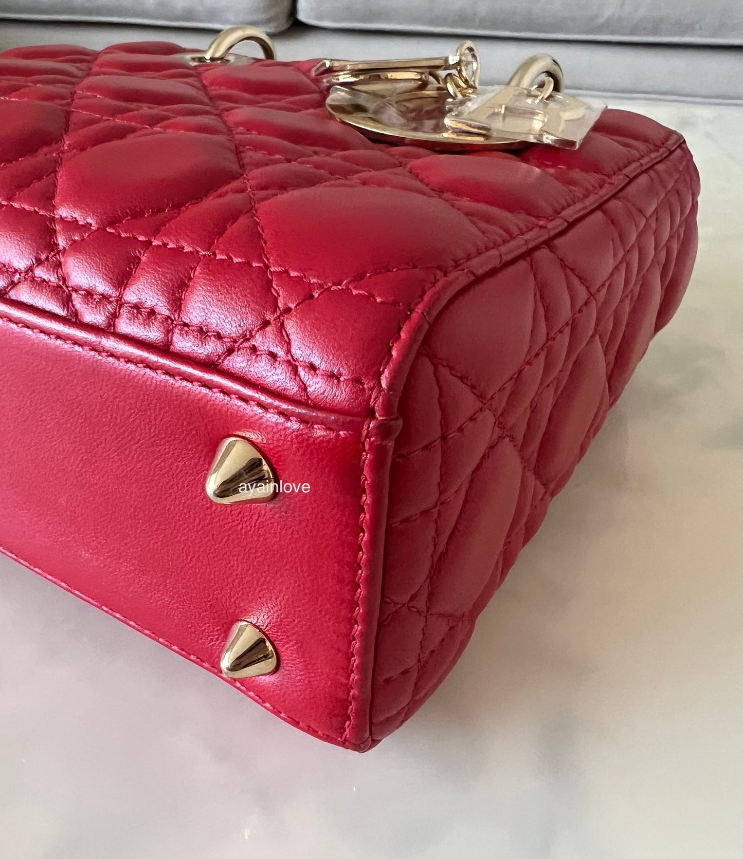 DIOR Small Lady Dior Red Cannage 2019 Light Gold Hardware