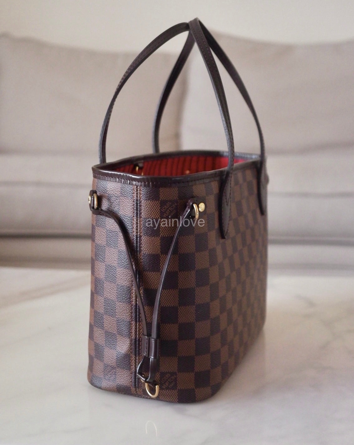 LOUIS VUITTON Neverfull PM Damier Ebene Gold Hardware