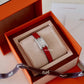 HERMES Nantucket 0.3ct Diamonds Watch Small 29mm Alligator Rogue Red Strap