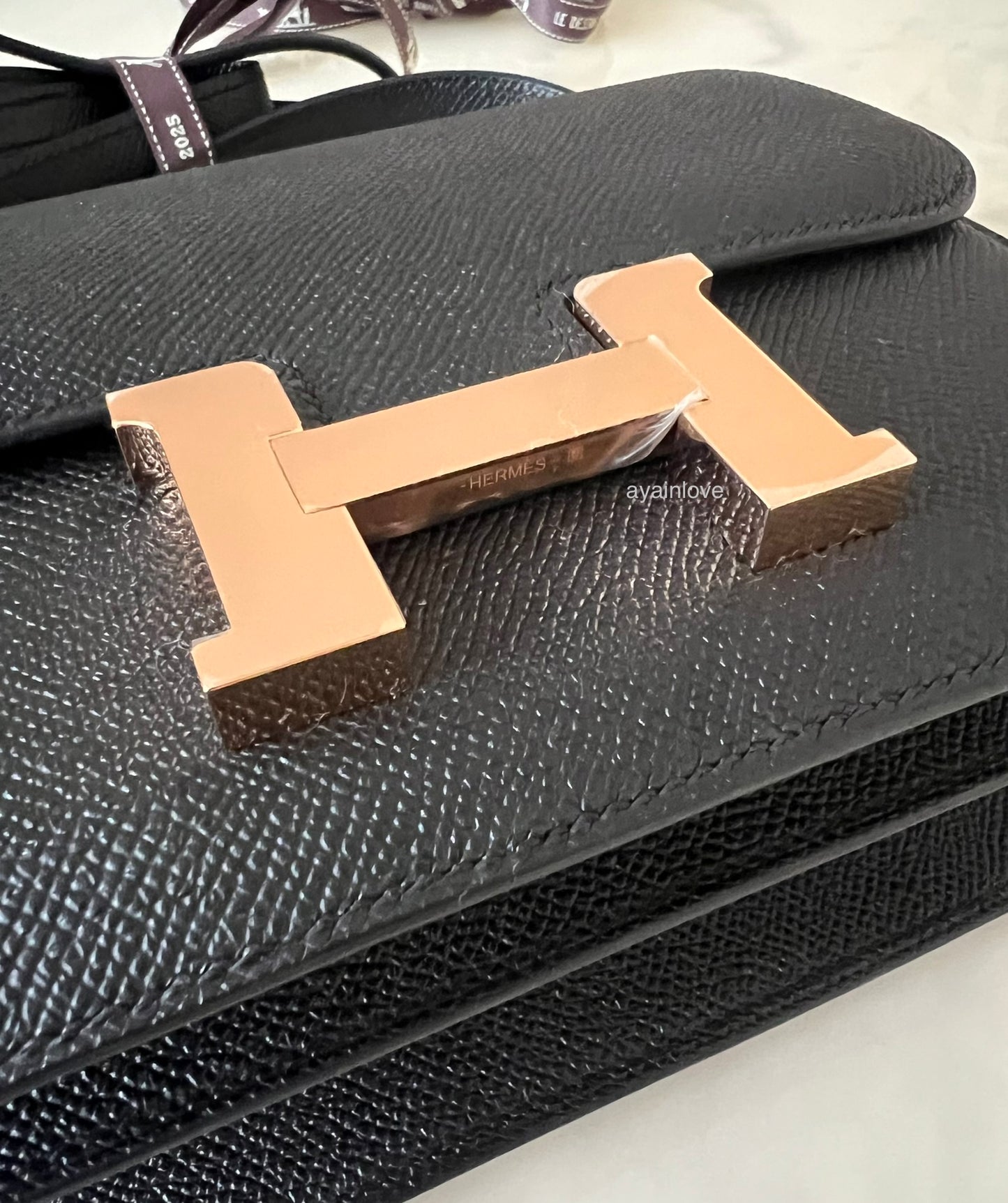 HERMES Constance Mini 18 Noir Black Epsom Rose Gold Hardware W Stamp