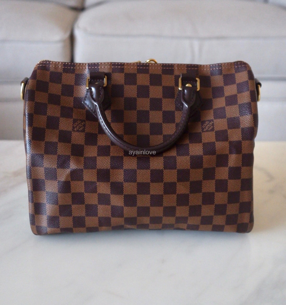 LOUIS VUITTON LV Speedy Bandoulier 30 Damier Ebene Bag Gold Hardware