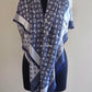 LOUIS VUITTON LV Monogram Denim Blue M71376 Silk Wool Large Shawl Scarf Stole