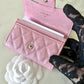 CHANEL 19S Iridescent Pink Caviar Small Snap Card Holder Light Gold Hardware