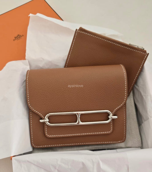 HERMES Roulis Slim Evercolor Gold with Inner Zipped Pouch Palladium Hardware (Z Stamp)