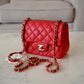 CHANEL 13S Red Lambskin Quilted Square Mini Flap Bag Matte Gold Hardware